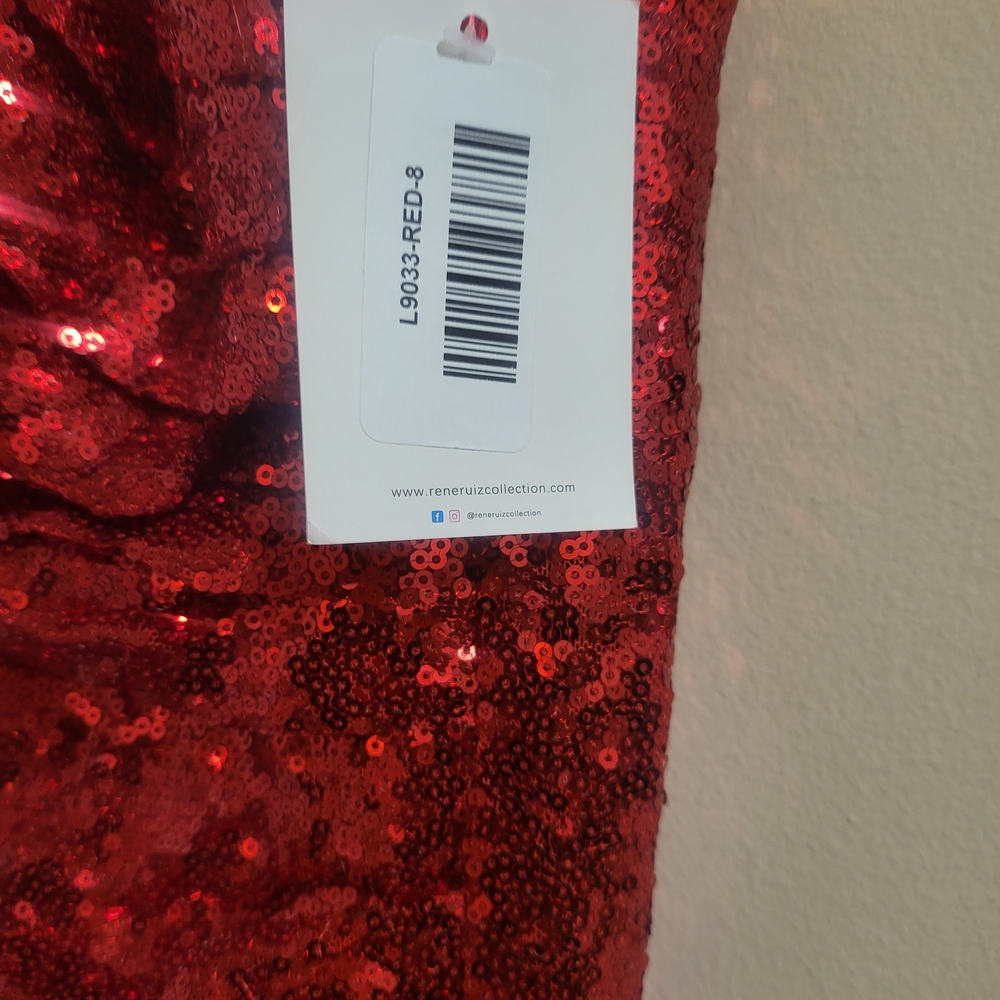 Cape Shoulder Pleated Elegant Red Sequin Sleeveless Gown - Picture 5 of 12